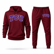 Men's TCU Hoodie Joggers Set - Burgundy digital placement mockup