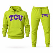 Men's TCU Hoodie Joggers Set - Lime Green digital placement mockup
