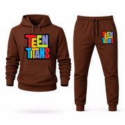 Men's Teen Titans Hoodie Joggers Set - Brown digital placement mockup