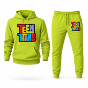Men's Teen Titans Hoodie Joggers Set - Lime Green digital placement mockup