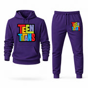 Men's Teen Titans Hoodie Joggers Set - Purple digital placement mockup