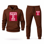 Men's Temple Hoodie Joggers Set - Brown digital placement mockup