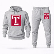 Men's Temple Hoodie Joggers Set - Grey digital placement mockup