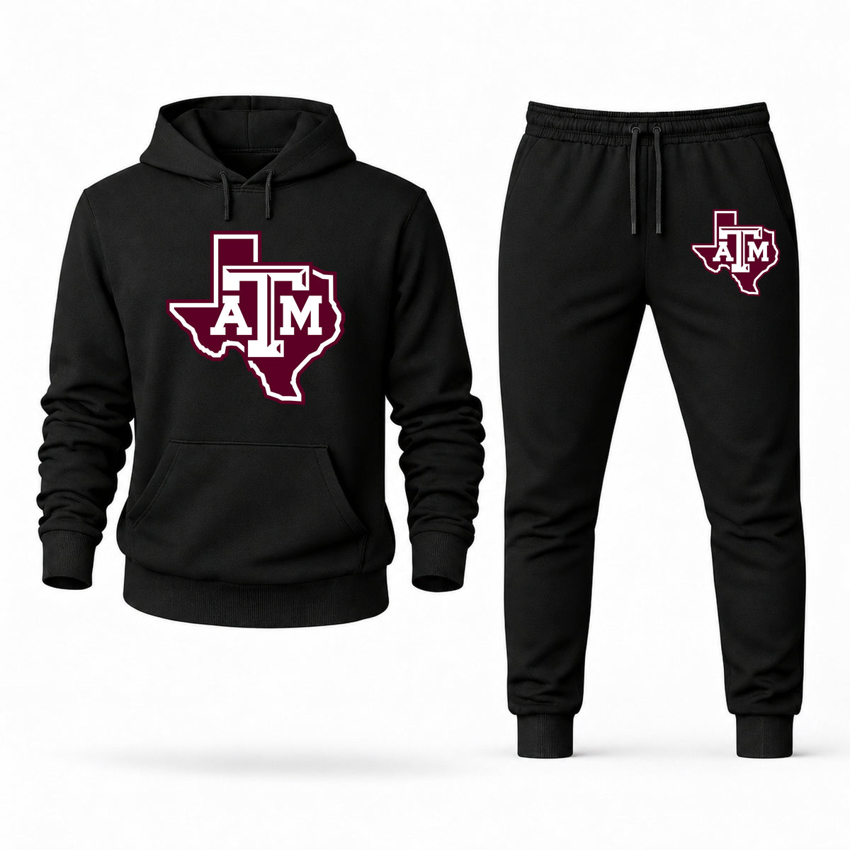Men's Texas A&M Hoodie Joggers Set - Black digital placement mockup