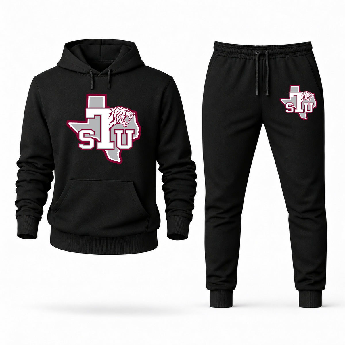Men's Texas Southern Hoodie Joggers Set - Black digital placement mockup