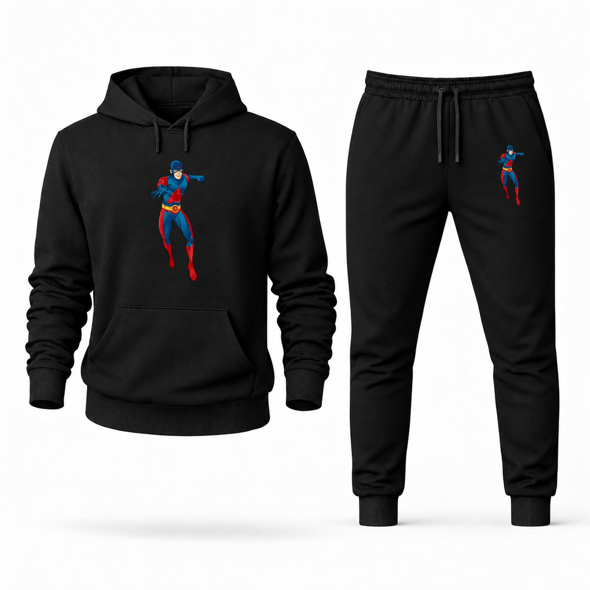 Men's The Atom Hoodie Joggers Set - Black digital placement mockup