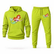 Men's The Little Mermaid Hoodie Joggers Set - Lime Green digital placement mockup