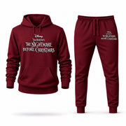 Men's The Nightmare Before Christmas Hoodie Joggers Set - Burgundy digital placement mockup