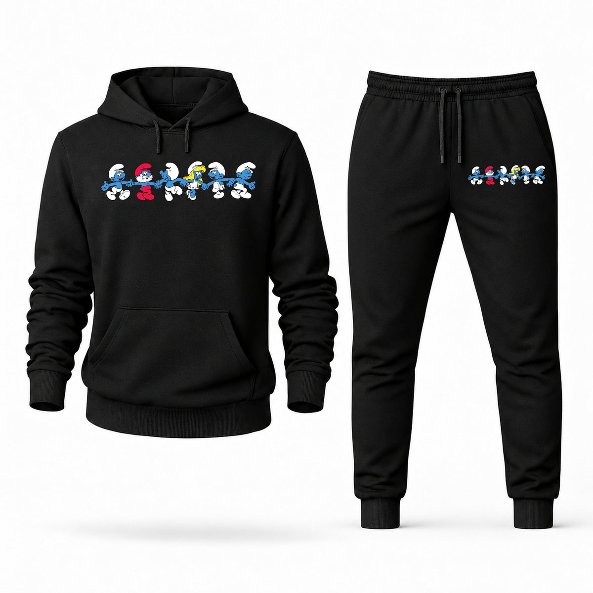 Men's The Smurfs Hoodie Joggers Set - Black digital placement mockup