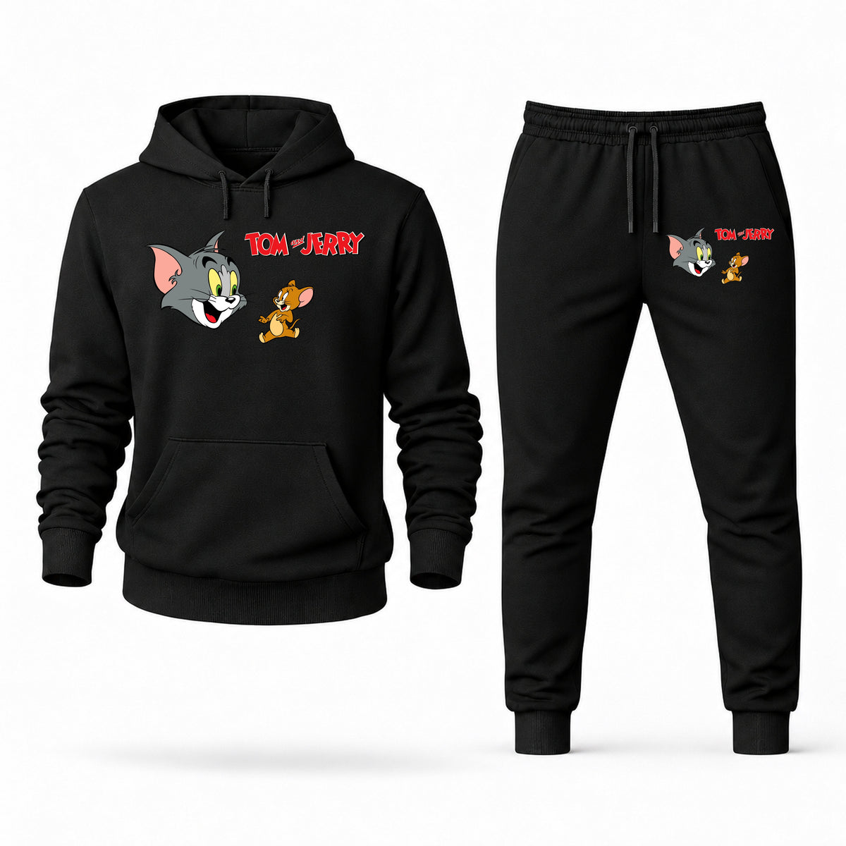 Men's Tom and Jerry Hoodie Joggers Set - Black digital placement mockup