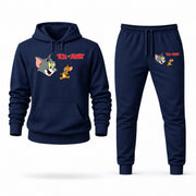 Men's Tom and Jerry Hoodie Joggers Set - Navy digital placement mockup