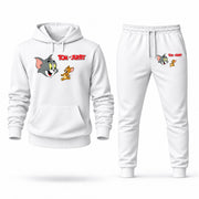 Men's Tom and Jerry Hoodie Joggers Set - White digital placement mockup