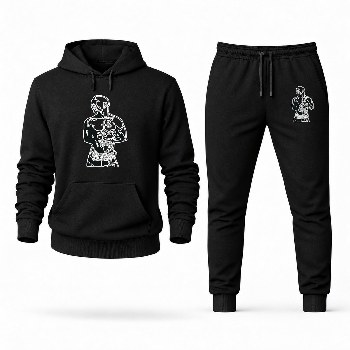 Men's Tupac Hoodie Joggers Set - Black digital placement mockup