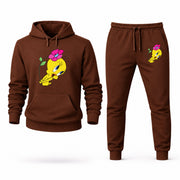 Men's Tweety Hoodie Joggers Set - Brown digital placement mockup
