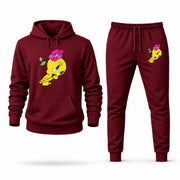 Men's Tweety Hoodie Joggers Set - Burgundy digital placement mockup