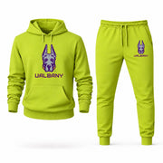 Men's UAlbany Hoodie Joggers Set - Lime Green digital placement mockup