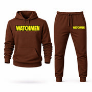 Men's Watchmen Hoodie Joggers Set - Brown digital placement mockup