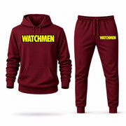 Men's Watchmen Hoodie Joggers Set - Burgundy digital placement mockup