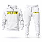 Men's Watchmen Hoodie Joggers Set - White digital placement mockup