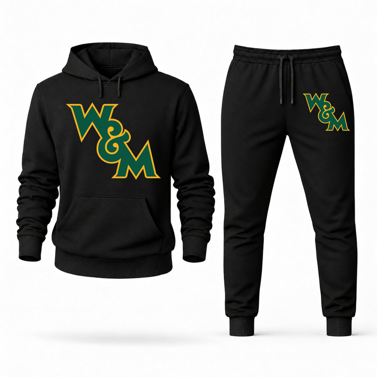 Men's William & Mary Hoodie Joggers Set - Black digital placement mockup