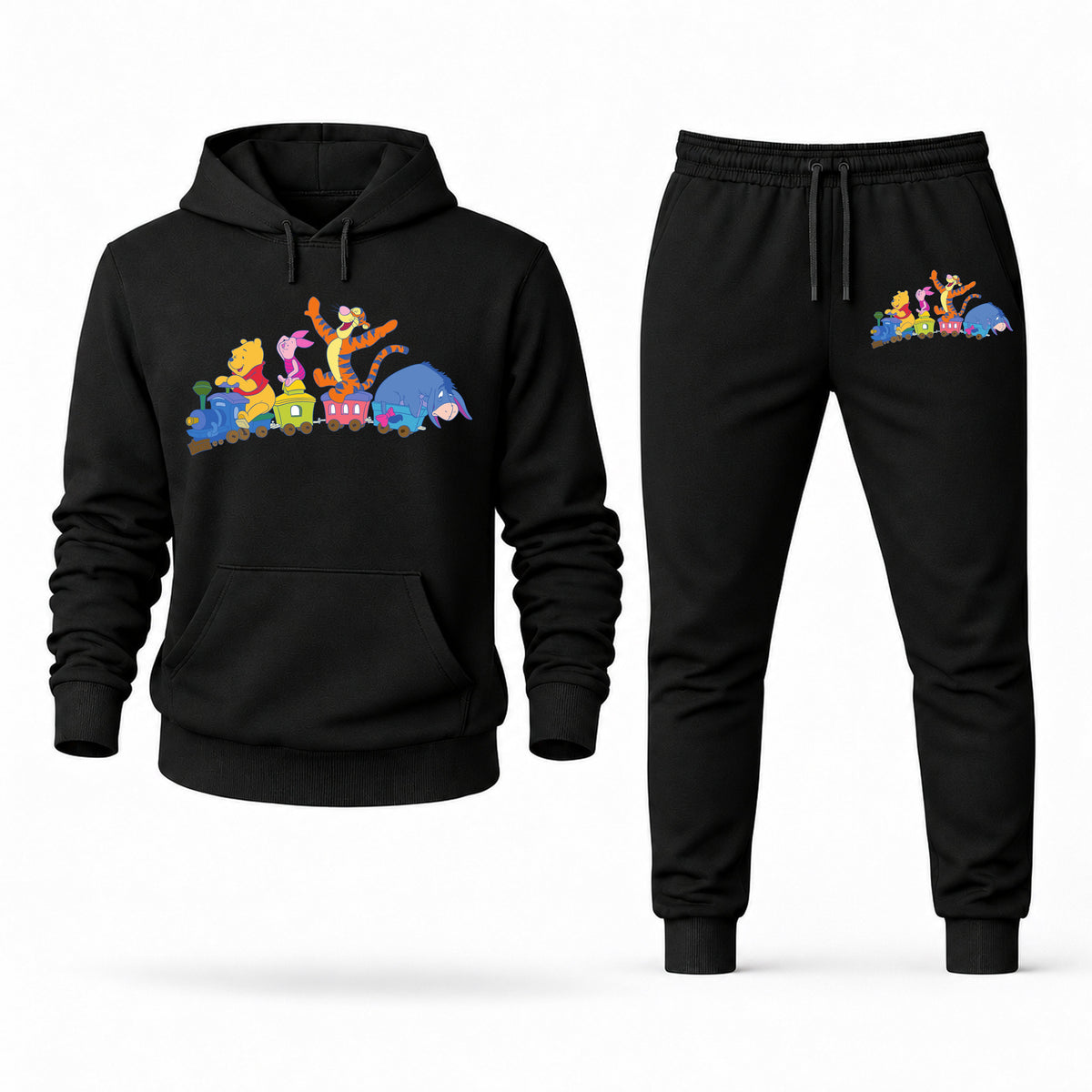 Men's Winnie the Pooh Hoodie Joggers Set - Black digital placement mockup