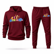 Men's Winnie the Pooh Hoodie Joggers Set - Burgundy digital placement mockup