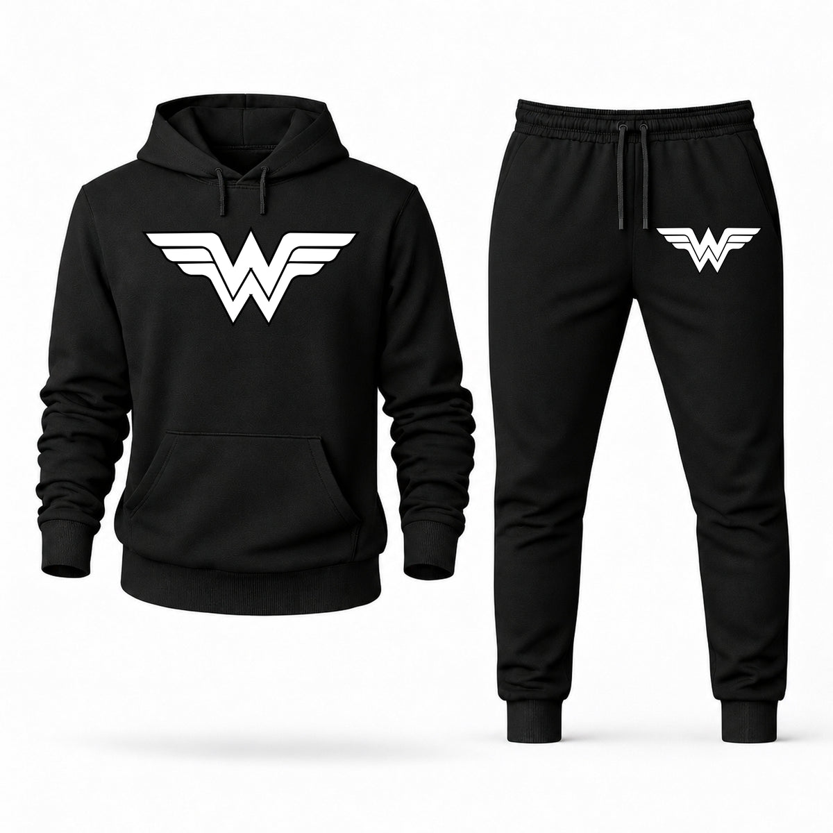 Men's Wonder Woman Hoodie Joggers Set - Black digital placement mockup