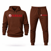 Men's Yamaha Motor Hoodie Joggers Set - Brown digital placement mockup
