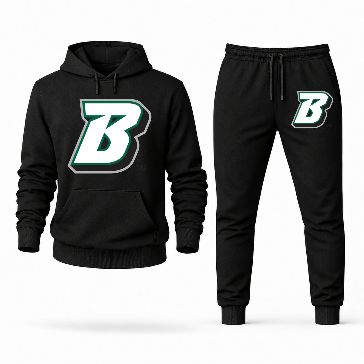 Men's Binghamton Hoodie Joggers Set - Black digital placement mockup
