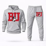 Men's Boston University Hoodie Joggers Set - Grey digital placement mockup