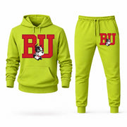 Men's Boston University Hoodie Joggers Set - Lime Green digital placement mockup