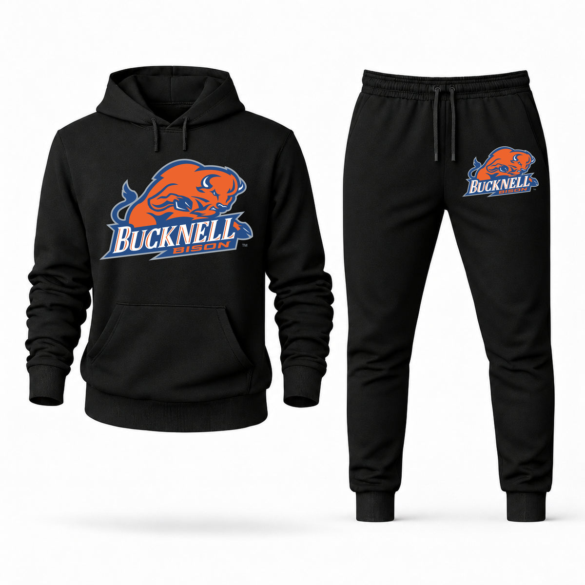 Men's Bucknell Hoodie Joggers Set - Black digital placement mockup