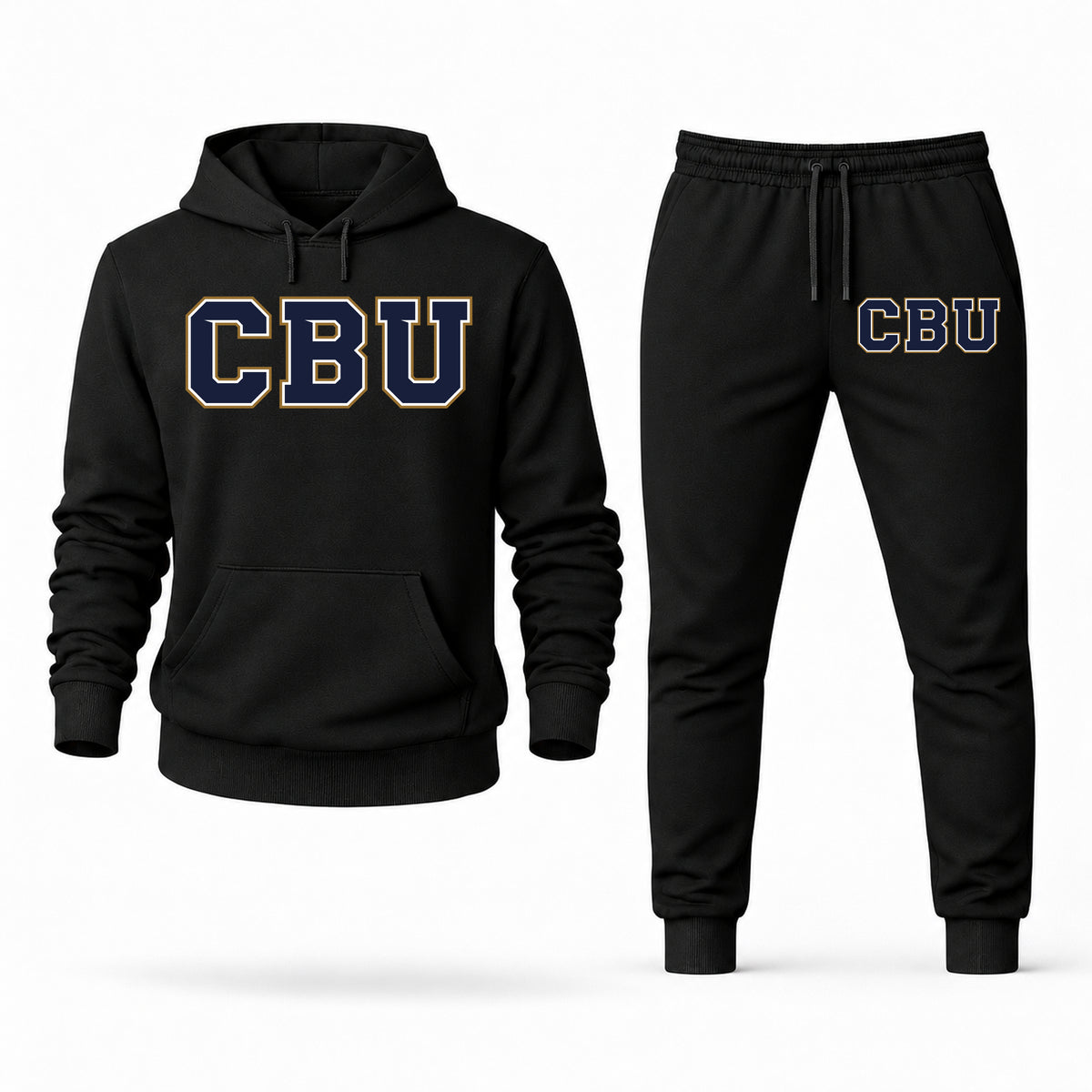 Men's California Baptist Hoodie Joggers Set - Black digital placement mockup