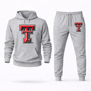 Men's Texas Tech Hoodie Joggers Set - Grey digital placement mockup