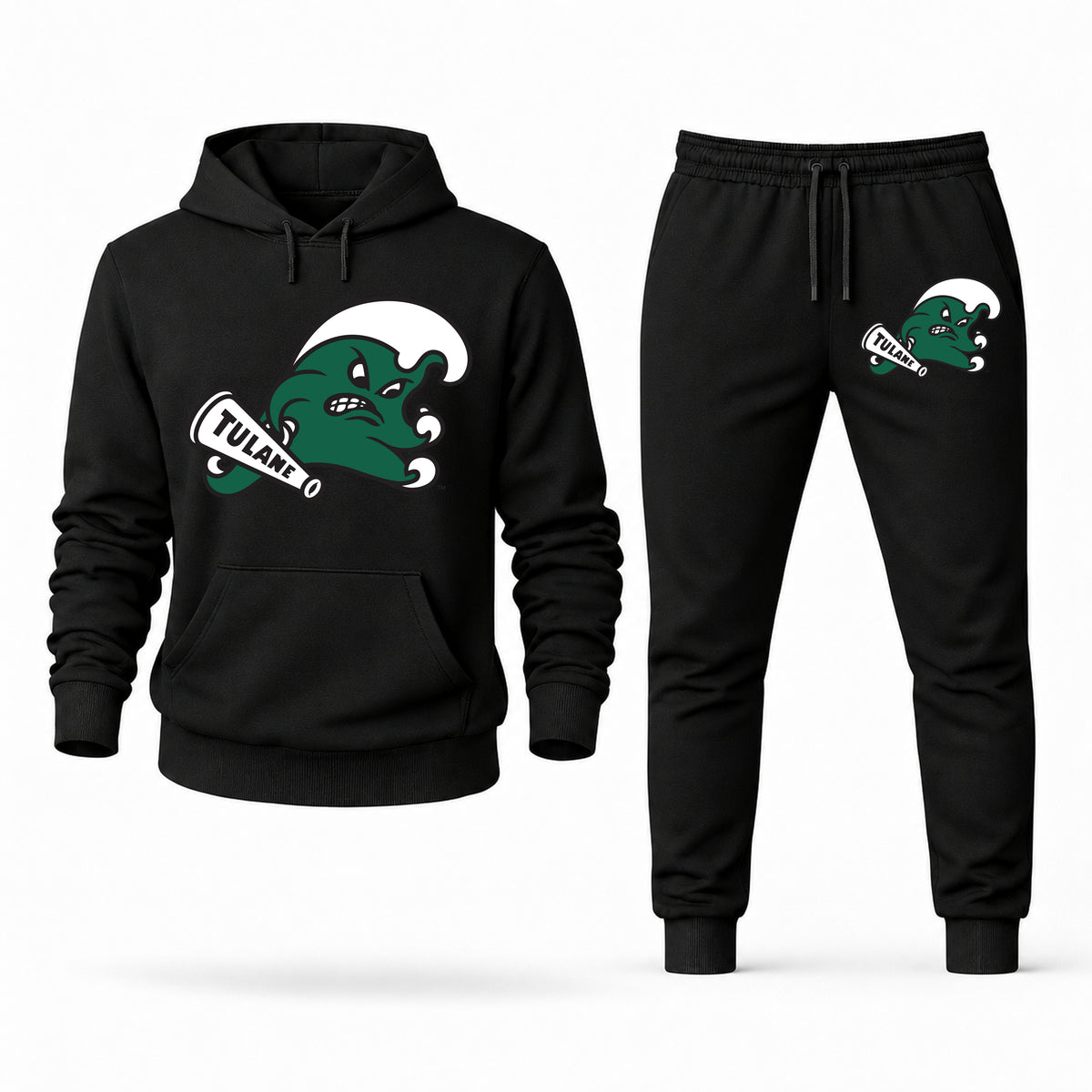 Men's Tulane Hoodie Joggers Set - Black digital placement mockup