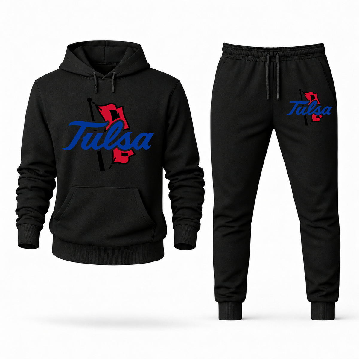 Men's Tulsa Hoodie Joggers Set - Black digital placement mockup