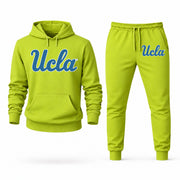 Men's UCLA Hoodie Joggers Set - Lime Green digital placement mockup