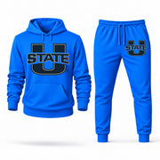 Men's Utah State Hoodie Joggers Set - Azure digital placement mockup