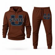 Men's Utah State Hoodie Joggers Set - Brown digital placement mockup