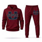Men's Utah State Hoodie Joggers Set - Burgundy digital placement mockup