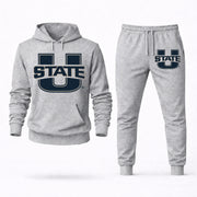 Men's Utah State Hoodie Joggers Set - Grey digital placement mockup