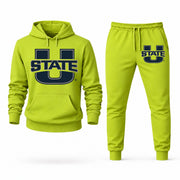 Men's Utah State Hoodie Joggers Set - Lime Green digital placement mockup