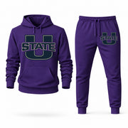Men's Utah State Hoodie Joggers Set - Purple digital placement mockup