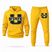 Men's Utah State Hoodie Joggers Set - Yellow digital placement mockup