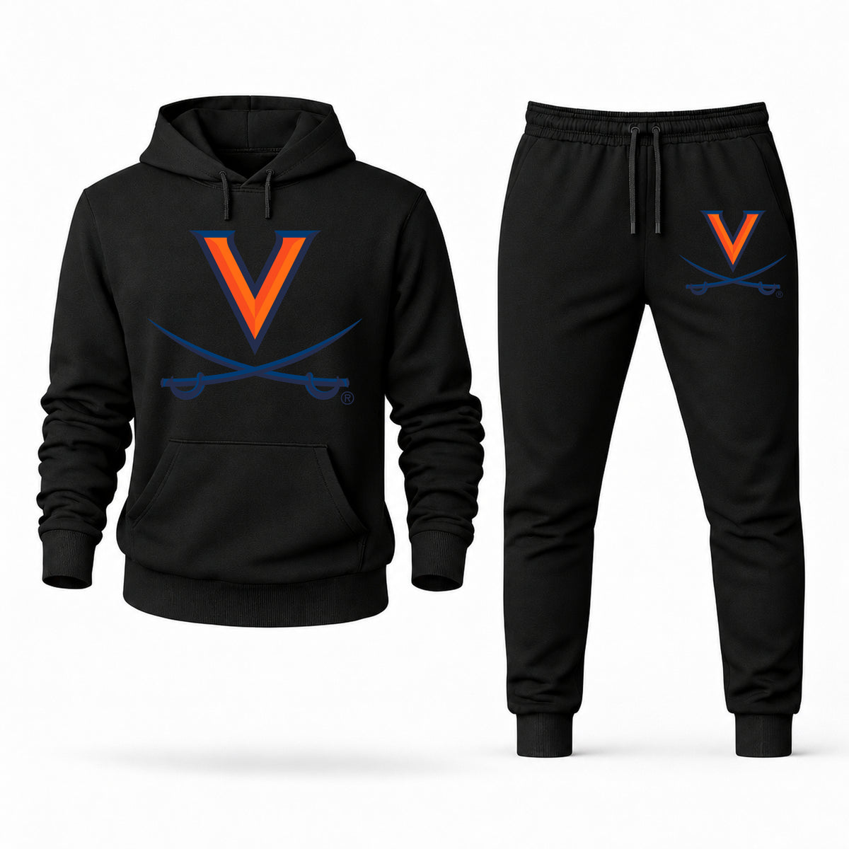 Men's Virginia Hoodie Joggers Set - Black digital placement mockup