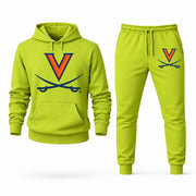 Men's Virginia Hoodie Joggers Set - Lime Green digital placement mockup