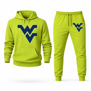 Men's West Virginia Hoodie Joggers Set - Lime Green digital placement mockup