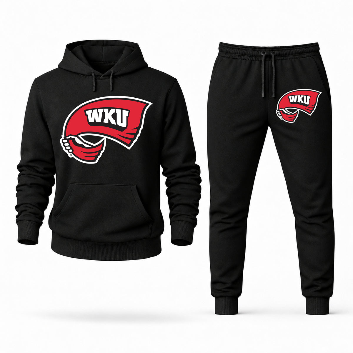 Men's Western Kentucky Hoodie Joggers Set - Black digital placement mockup