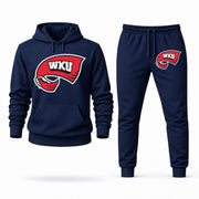 Men's Western Kentucky Hoodie Joggers Set - Navy digital placement mockup