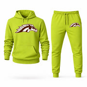 Men's Western Michigan Hoodie Joggers Set - Lime Green digital placement mockup